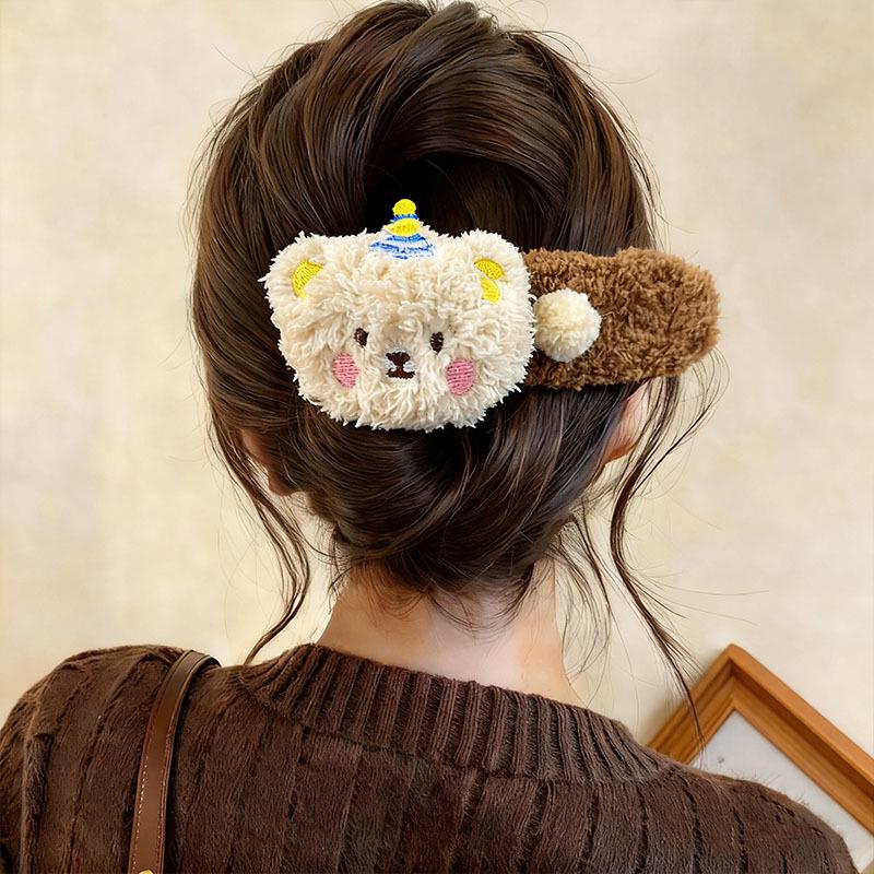 Haarspange im koreanischen Stil: Plüsch-Puddingbär-Entenschnabel – Großes, niedliches Make-up-Accessoire
