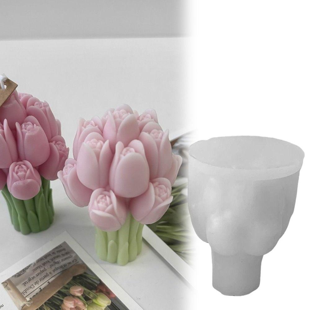 New 3D Tulip Candle Molds Easily Demold Plaster Mold Resin Crafts Mold Soft Silicone Flexible Flower Soap Mold DIY Wedding Decor