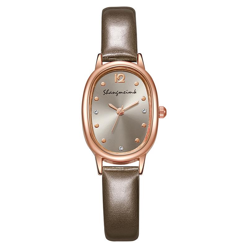 Retro Oval Ladies' Quartz Watch - Leather Strap, Simple Design