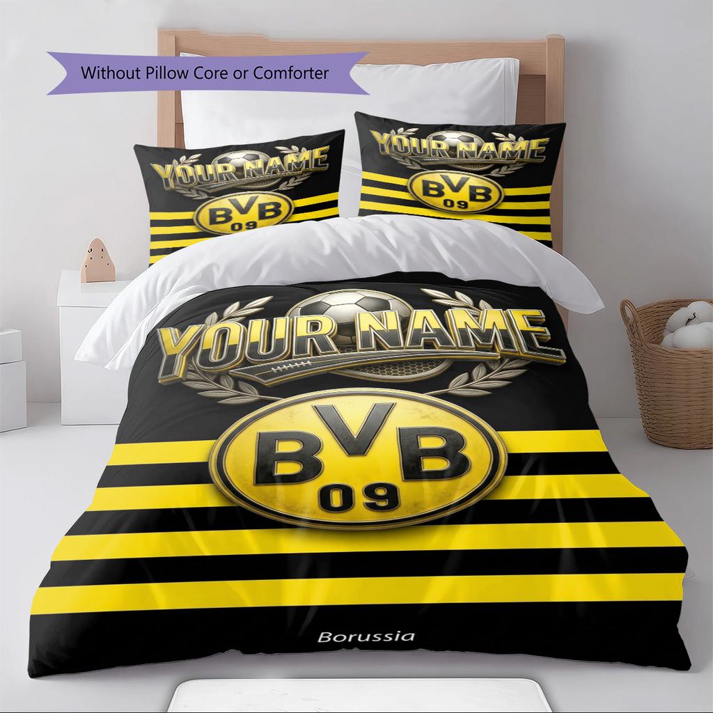 Name Custom Borussia Dortmund Logo Pattern Bedding Set Quilt Cover Pillowcase Home Decor Gift (1 * Duvet Cover + 2 * Pillowcase, Without Core)