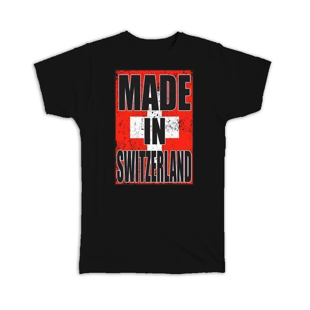 Gift T-Shirt : Made In Switzerland Flag Retro Artistic Swiss Expat Country XL