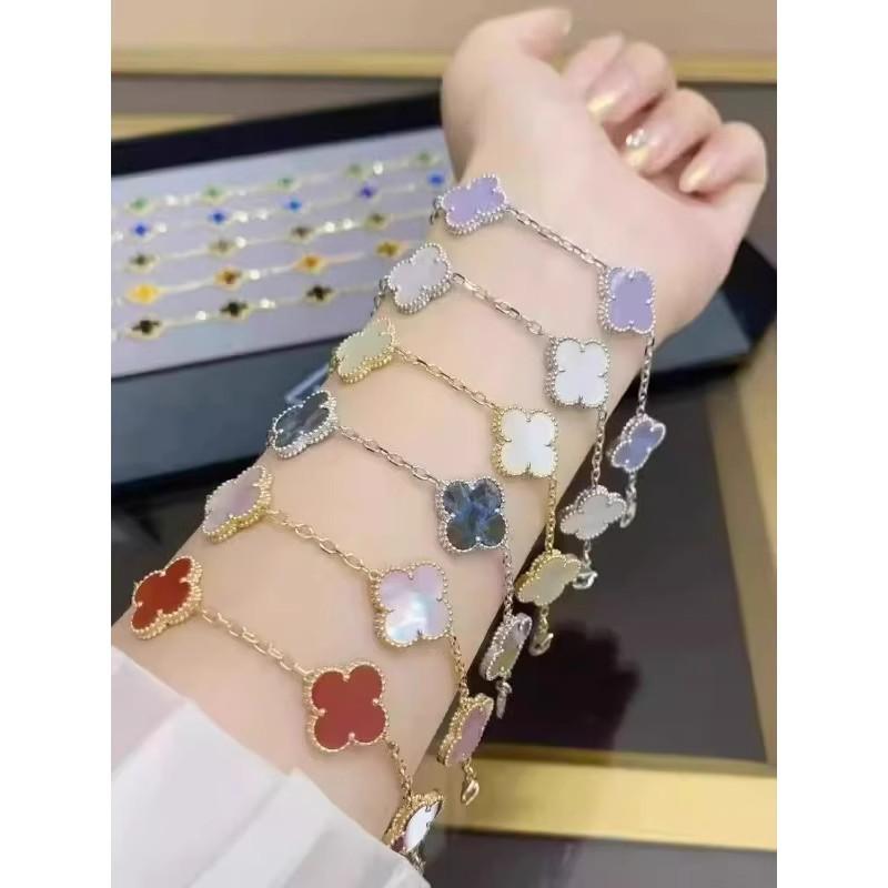 Høy Versjon Firkløver Femblomst Armbånd Dame 18k Lykkeblomst Hvit Perlemor Armbånd