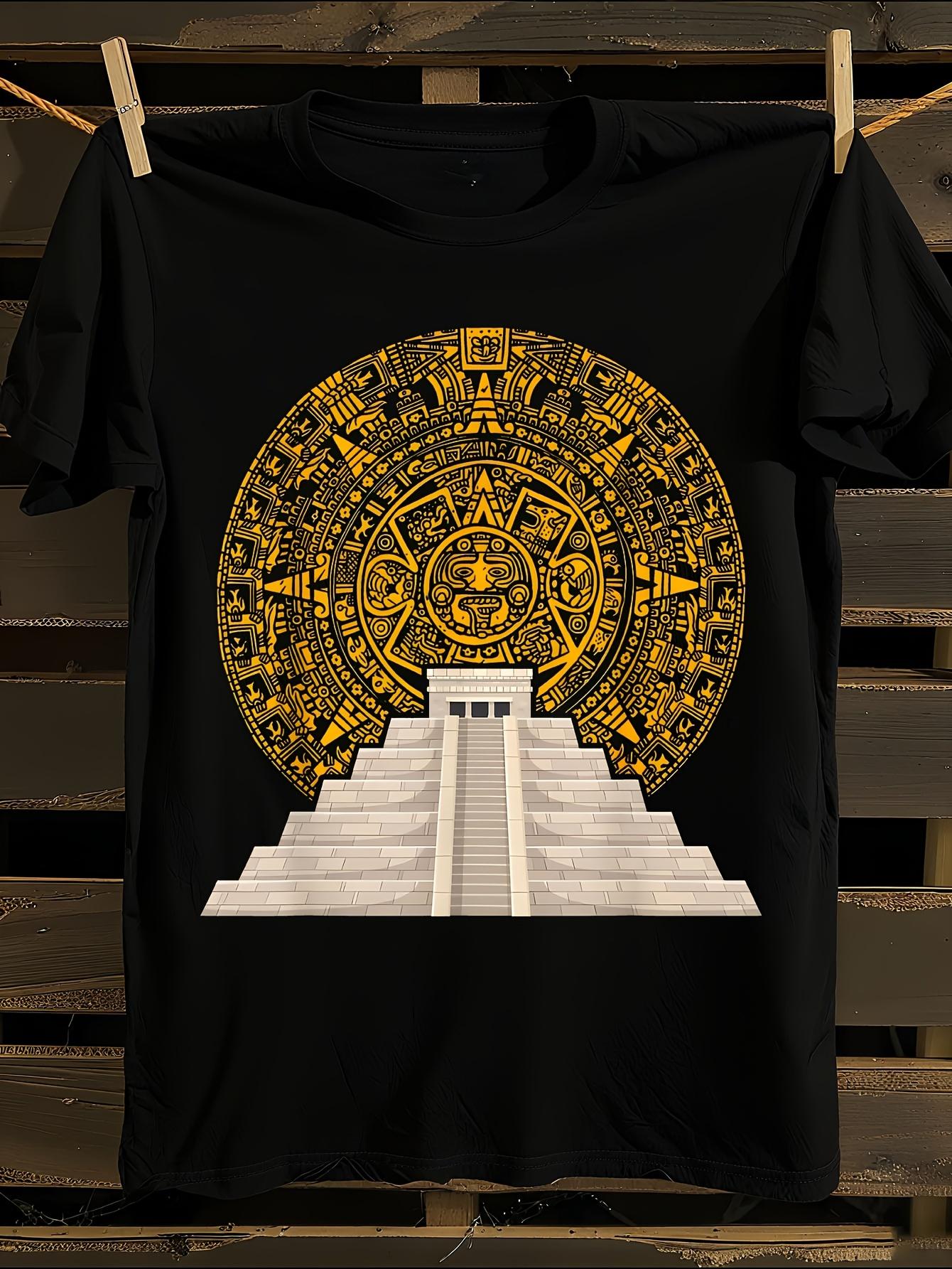 Ancient Mayan Aztec Calendar Pyramid T-Shirt L