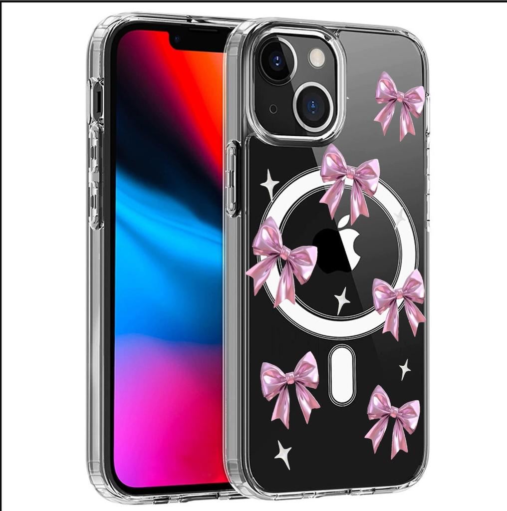 Rosa Schleife Magnetische Transparente Vollabdeckung Hülle für iPhone 15/16/17 Pro Max