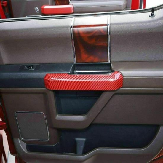 4PCS Interior Door Handles Shell Cover Trim Decor Red Carbon For Ford F150 15-20