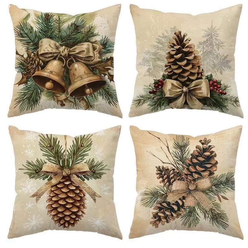 New Christmas Santa Pillow Cover, Imitation Embroidery Holiday Decorative Sofa Linen Car Cushion Cover