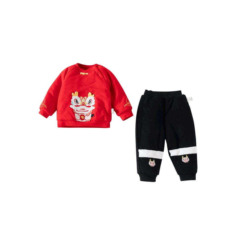 Infant Winter Two-Piece Set: Warm, Padded, New Chinese Style Pullover for Toddlers' New Year Celebration