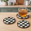 Wooden Coasters, Coastal Ocean Theme Fish/Checkered Plaid Pattern Coasters for Drinks, Coffee Table, Home, Kitchen, Office, Bar Decor
