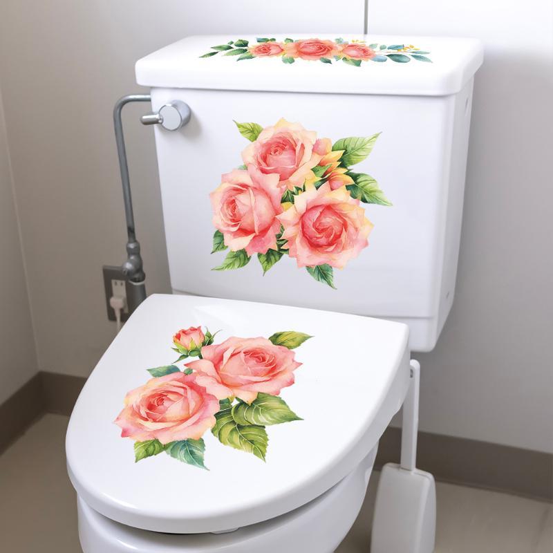 New Pink Rose Bathroom Waterproof Toilet Cover Toilet Sticker Self-Adhesive Sticker Decoration For Toilet