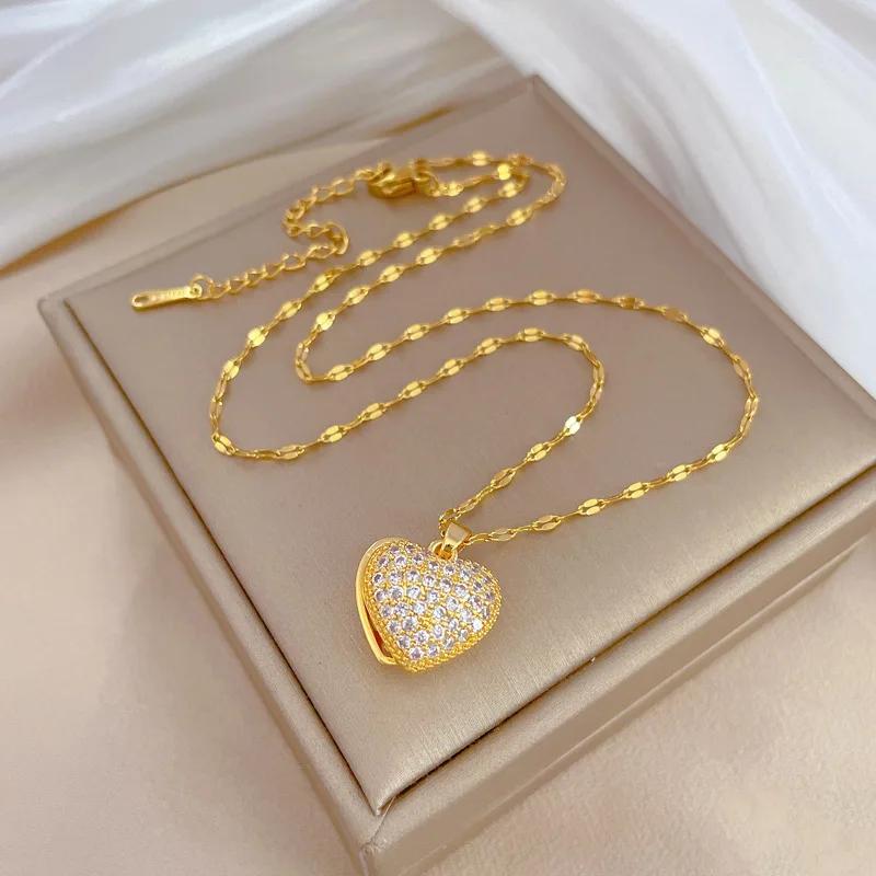 Moderna y Lujosa Cadena para Clavícula de Acero Inoxidable, Personalizable y Versátil, con Colgante de Ostra y Perla en Forma de Corazón de Melocotón