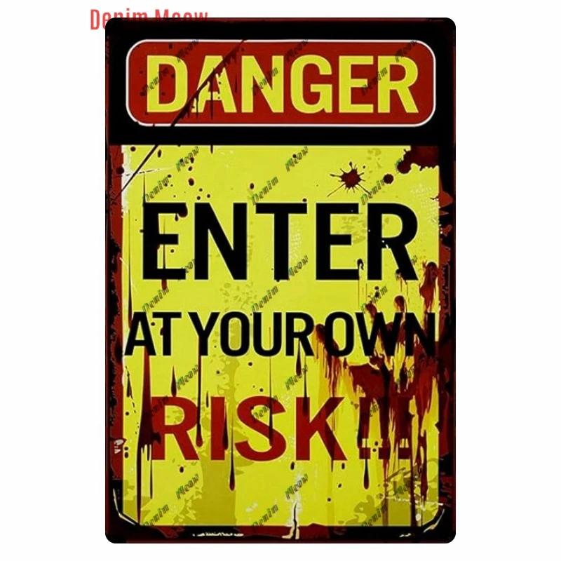 Vintage Witch Halloween Wall Art Poster, No Trespassing Metal Sign, Warning Tin Plates for Gift, Bar Party, Room Decoration WY68