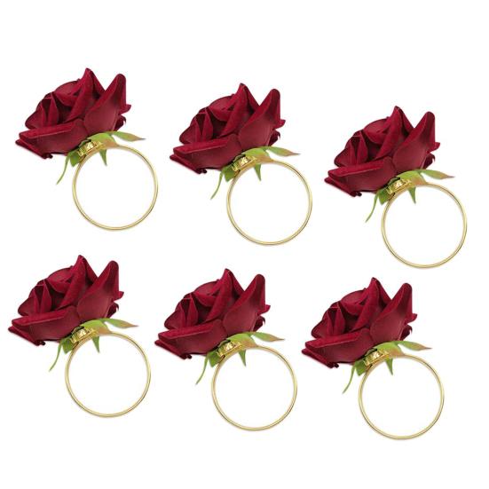 6Pcs Red Rose Shape Ring Wedding Towel Buckle Napkin Party Hotel Table Decor