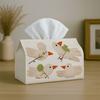 2D Flat, 1 Tissue Box - Minimalist Nordic Cute Design, White Bird and Floral Illustration, Multifunctional Tissue Box, a Practical Decorative Item Sui