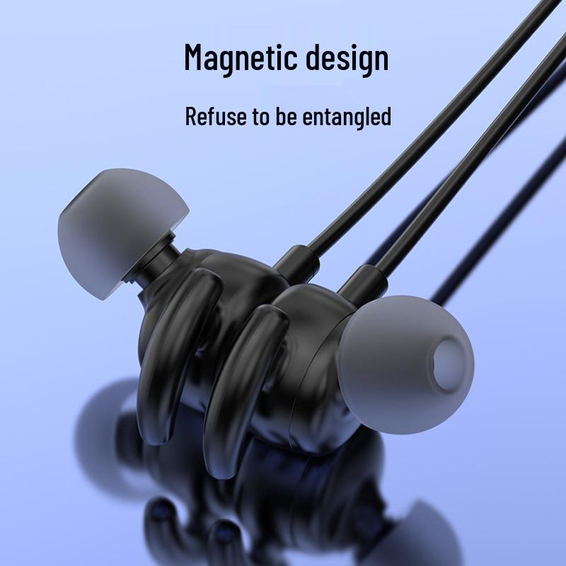 M101S Bluetooth Neckband Earphones with Long Battery, TF Card Support, Karaoke, and Back-In Ear Design.