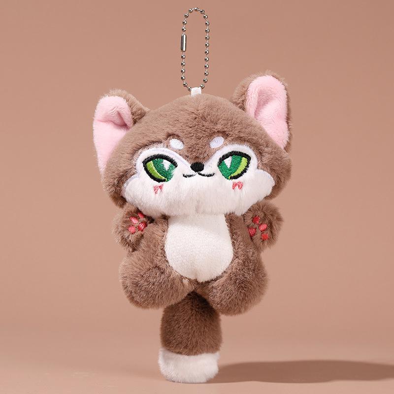 

Мягкий плюшевый брелок в виде волка, милая игрушка-волк с эмоциями, плюшевый брелок для ключей для женщин, девочек и детей, подарок на день рождения коричневый