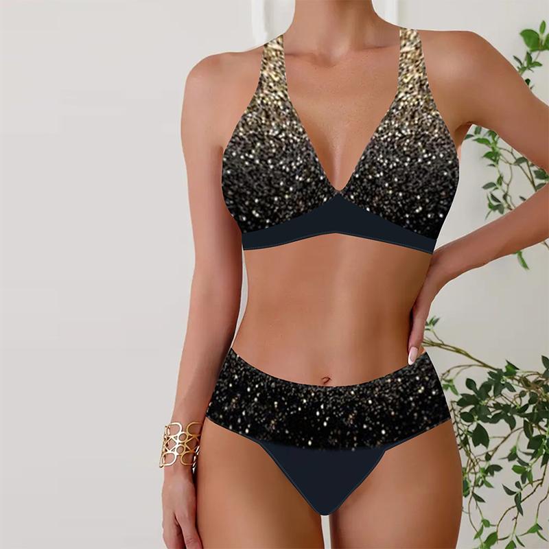 Dámské plavky bikiny 2dílné plavky ohlávka bez zad Plážové oblečení s modrým potiskem peří plavky plavky se zavěšeným výstřihem