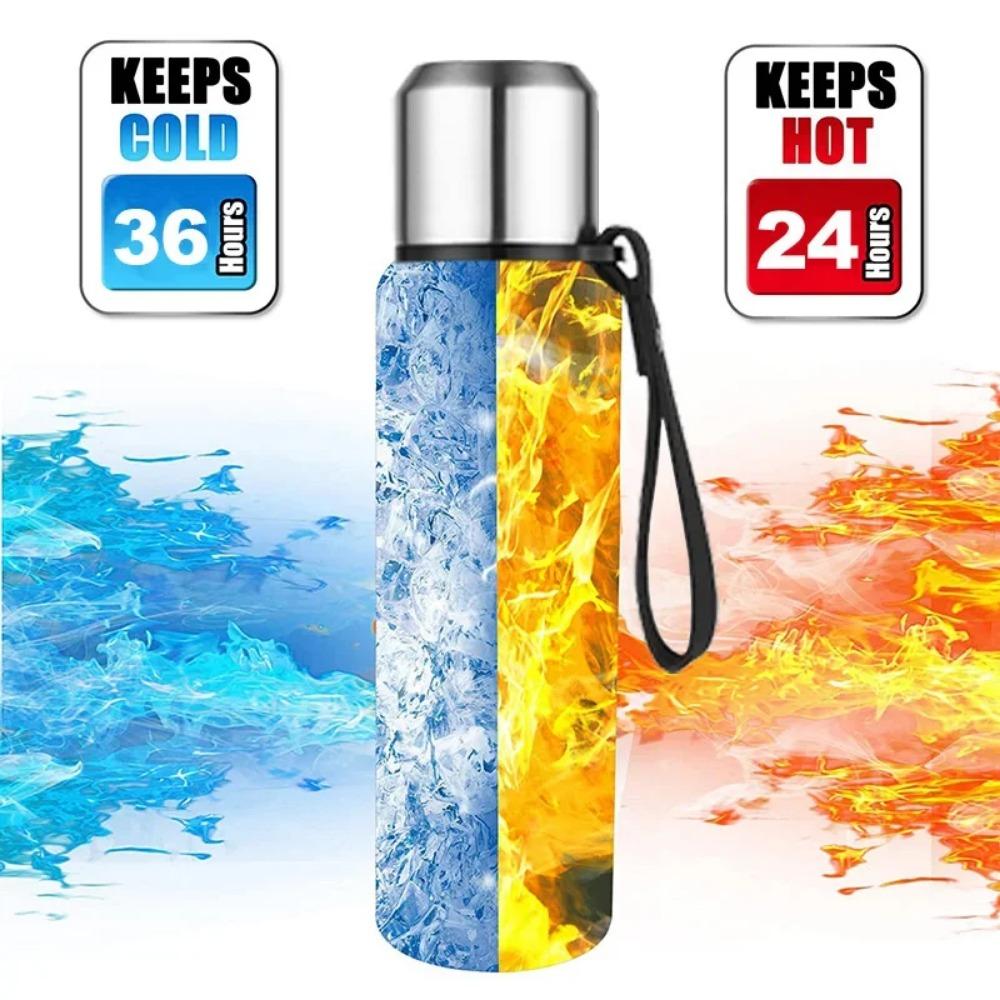 Premium Thermosflasche 304 Edelstahl Vakuumflasche Isolierter Becher Kalt- und Heißwasserbecher mit Seil für Tee Kaffee Getränke