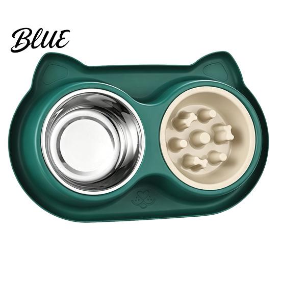 Dual Pet Feeding Station Double Bowls Feeder Slow Feeder Bowl And Stainless Steel