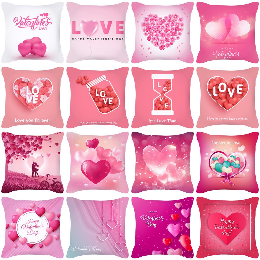 Peach Skin Pillowcase Valentine's Day Pillowcase Pink Heart-shaped Pillow Romantic Series Home Decoration Sofa Cushion Cover