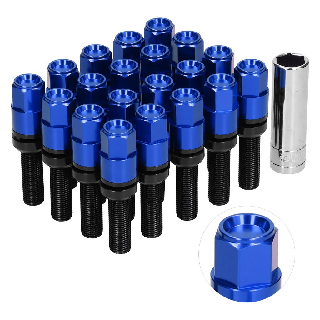 20pcs Steel Extended Lug Bolts M12x1.25 28mm Thread with Sleeve Universal for CarBlack