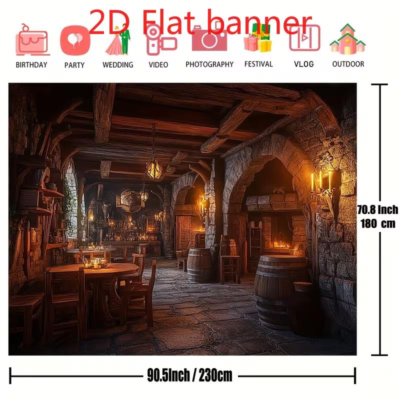 

2D Fantasy Tavern Backdrop Medieval Stone Wall & Wooden Beams Studio Background Cloth 47.2x31.5inch/120*80cm