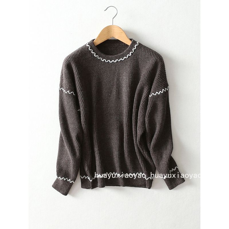 Special Price ~ Solid Color Simple All-Match Bright Line Short Round Neck Pullover Sweaters Thickened Bottoming Shirt Ladies Fall and Winter