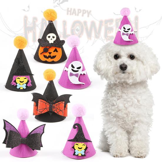 Halloween Pet Accessories Pointed Hat, Cute Ghost Witch Pumpkin Cat Pom-pom Hat for Cats And Small Dogs Holiday Party Accessory Lightweight