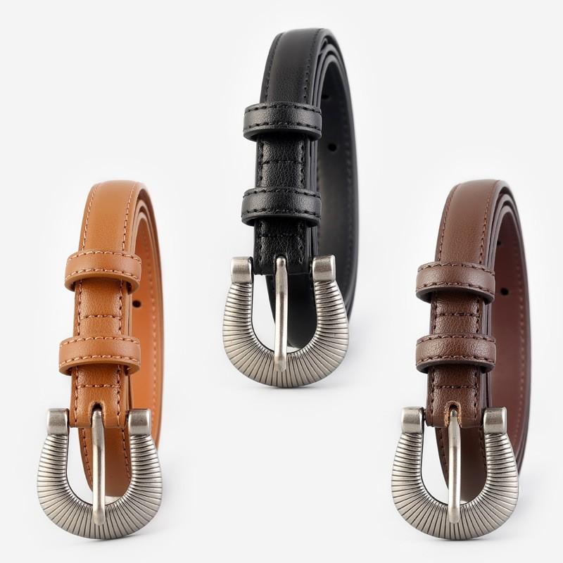 Womens Thin Genuine Leather Belt Pin Buckle Dress Jeans Fashion Casual Waistband