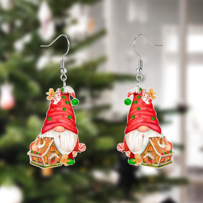 2D Flat 4-Pairs Cute Christmas Candy House Gnome Acrylic Dangle Earrings Festive Party Jewelry, Perfect Holiday Gift for Women