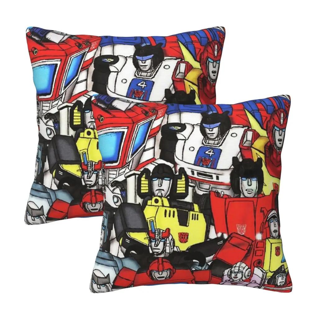 Transformers Autobots 2 Stück Quadratische Kissenhülle Kissenbezug Kissen Reißverschluss Dekorativ Komfort Deckenkissen für Zuhause Sofa