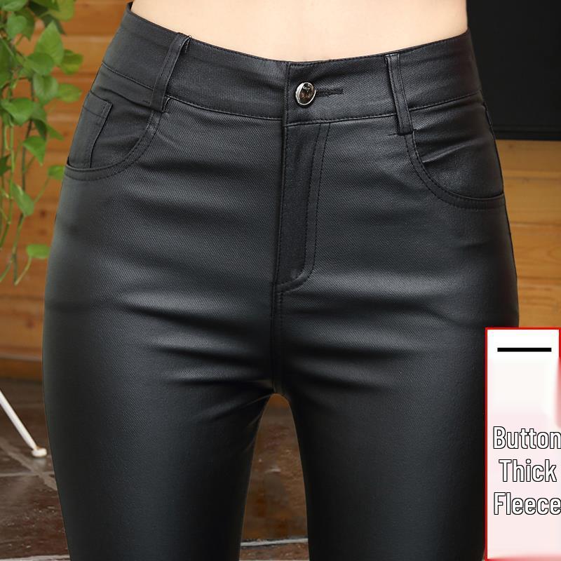 Women's High-Waist Matte Leather Skinny Pants - Elastic, Slimming, Plus Velvet, Autumn/Winter 2025.