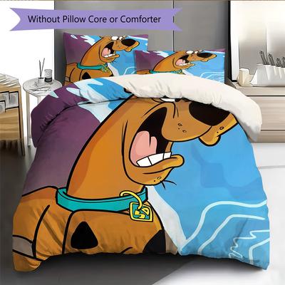 Scooby-Doo Muster Bettwäsche Bettdecken-Set Heimdekoration Geschenk (1 Bettbezug + 2 Kissenbezüge (ohne Füllung))