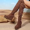 Fashion Women's High Boots 2024 Trend Suede High Heels Autumn Winter New Platform Wedges Chelsea Boots Female Chunky Over The Knee Boot
