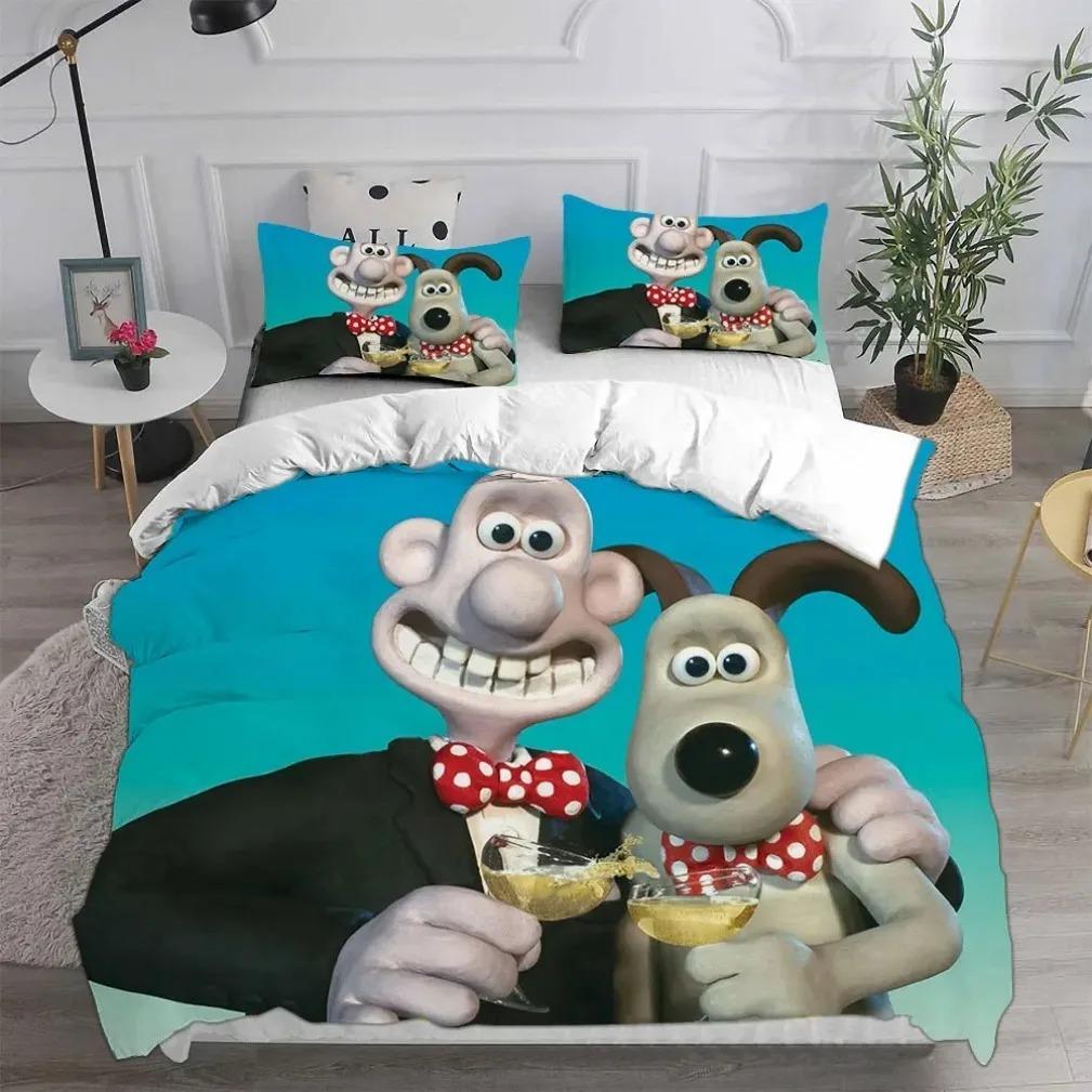 Cartoon Dog Duvet Cover Pillowcase Bedding Set Wallace&Gromit Adult Boy Girl Bedroom Decoration Children Single Double Size