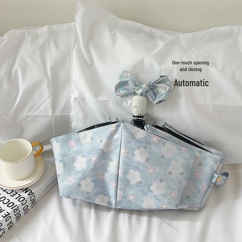 

Kaidenuo Automatic Blue Floral Three-Fold Sun & Rain Umbrella