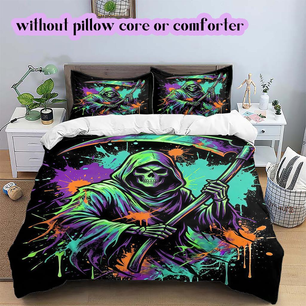 Splashing Ink Death  Pattern Bedding Quilt Set Quilt Cover Pillowcase Home Decoration Birthday Gift (1 * Duvet Cover + 2 * Pillowcase, Without Core)