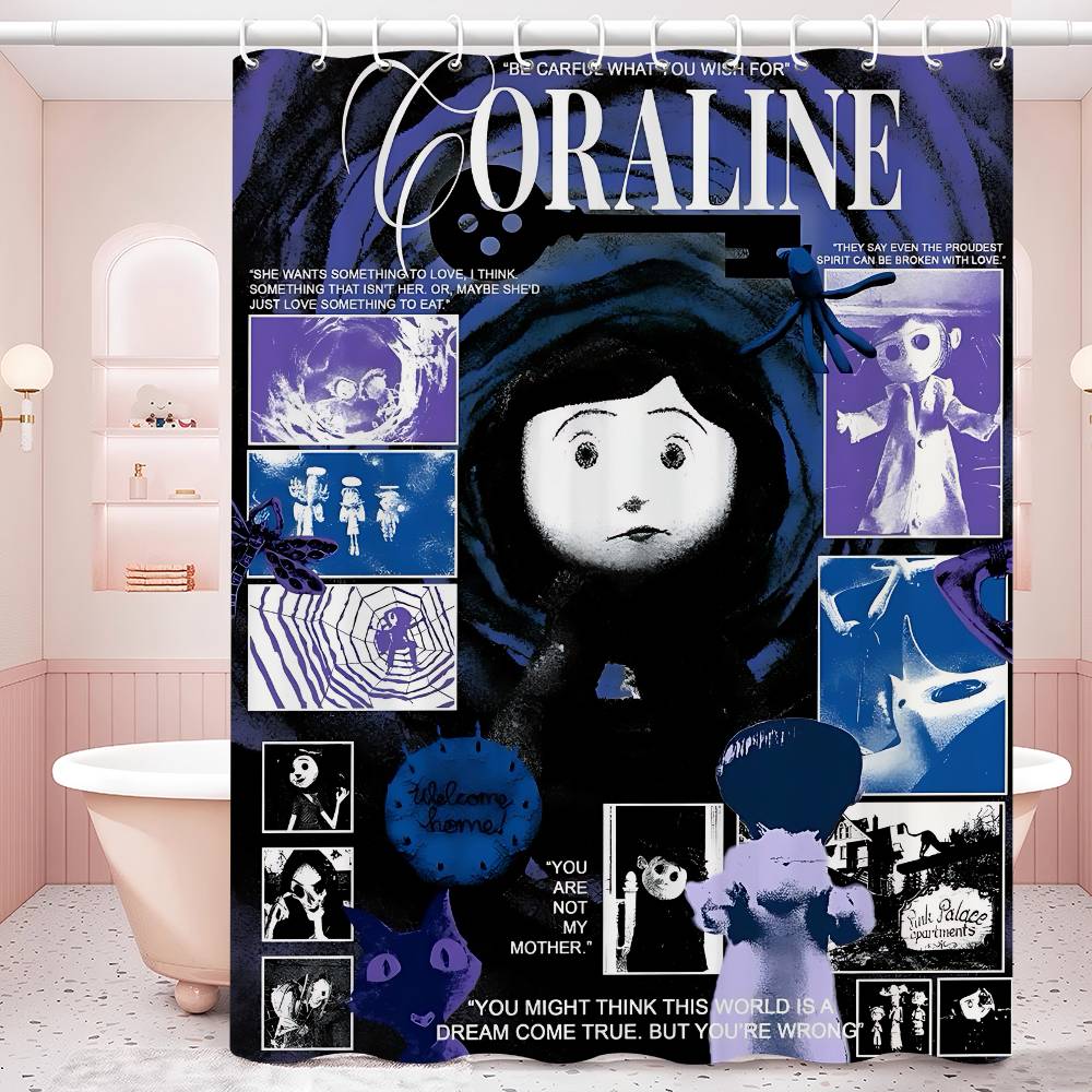 Anime Movie Coraline Shower Curtain - Water-Repellent And Leak-Resistant, Mold And Mildew Resistant For