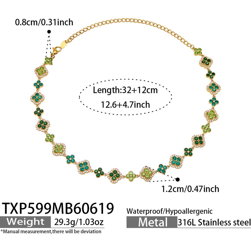 SSeeSY Custom Design Jewelry Stainless Steel 18K Gold Plated Clover Stud Earrings Necklace Set for Engagement Party with Zircon