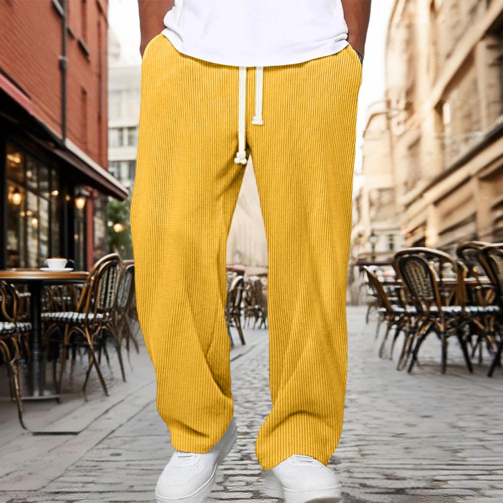 Men’s Drawstring Waist Loose Fit Corduroy Lounge Pants Casual Straight Leg Trousers with Adjustable Waistband