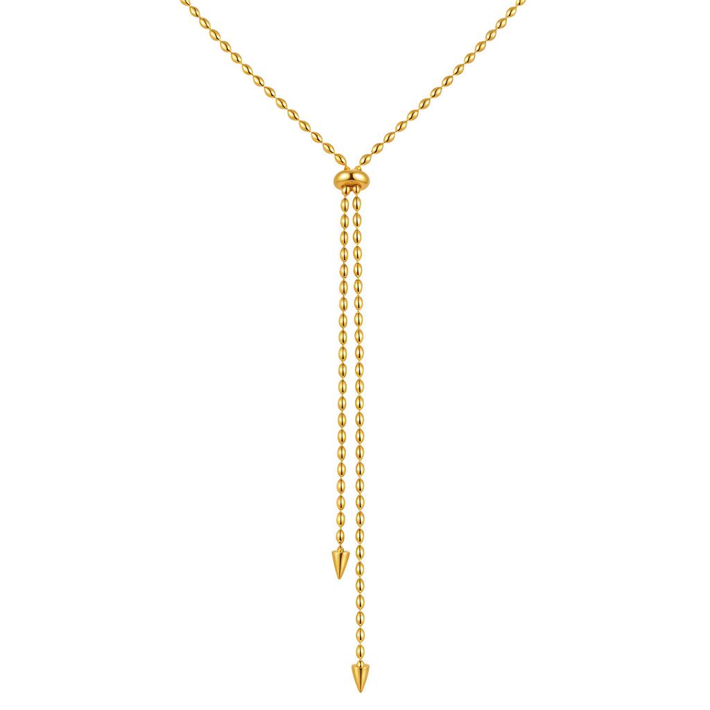 Fashion Accessories Women'S Stainless Steel Rice Bead Chain Adjustable Necklace Gold 2140