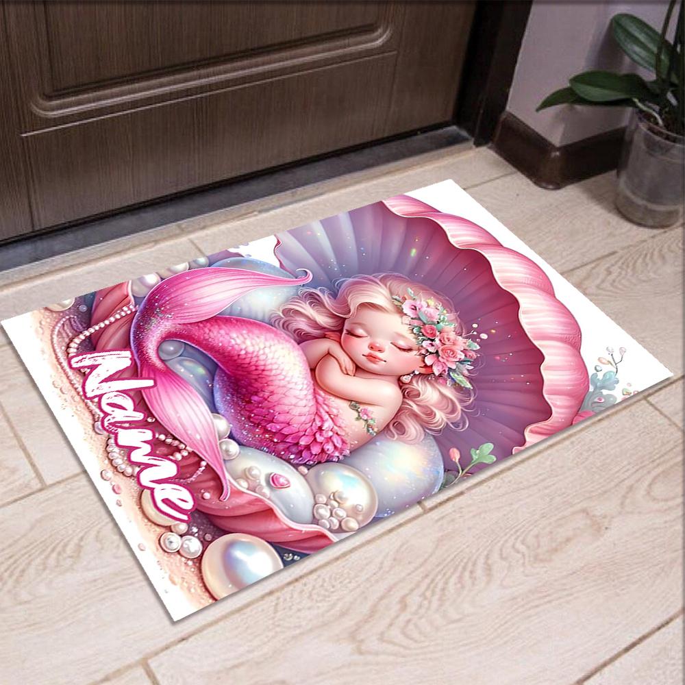 Custom Name Mermaid Printed Carpet,Rug for Office Chair Living Room Bedroom Kitchen Room Decor Gifts.