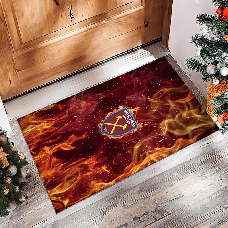 Tappeto in Velluto di Cristallo con Stampa del West Ham United Football, Comodo Assorbente d'Acqua Antiscivolo Tappeto per Pavimenti Interni