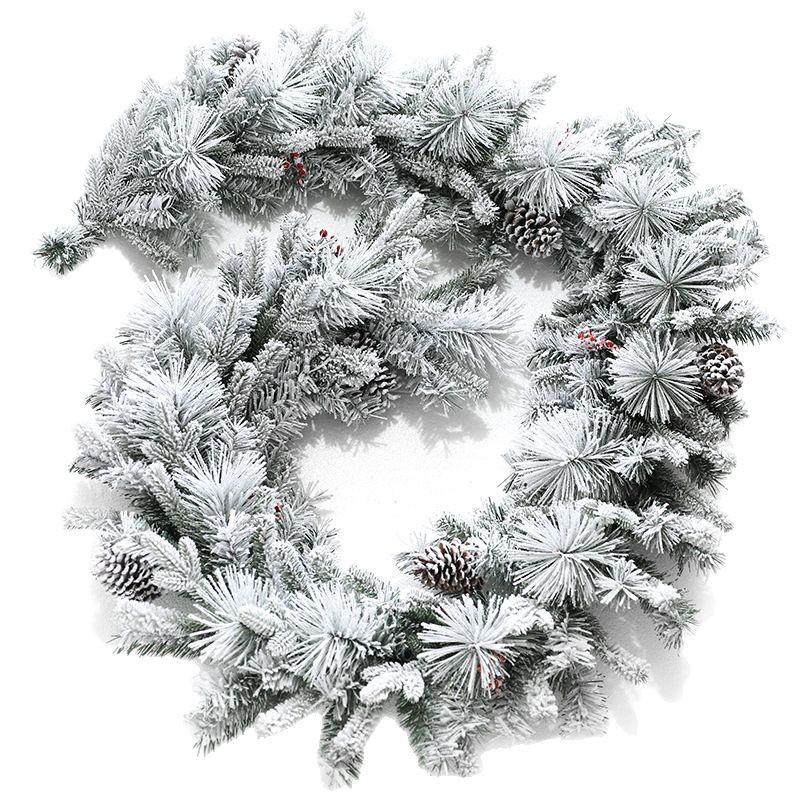 

270 см флокированный рождественский ротанг ПВХ смешанный сосновые иглы ПЭ шишка увеличенная шифровка дверное украшение искусственная рождественская елка 270x30cm/2500g