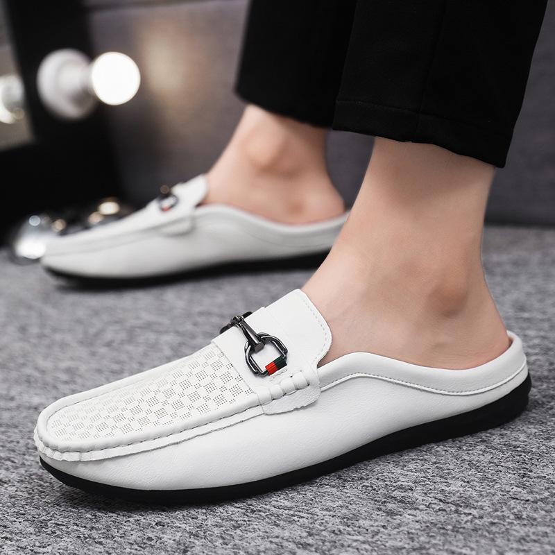 Doudou shoes men's soft sole breathable casual half-drag leather shoes business men's shoes one pedal