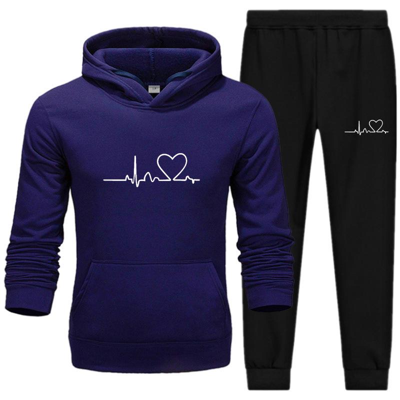 Men's Casual Sports Hoodie Set 2024 with Heart Rate Print