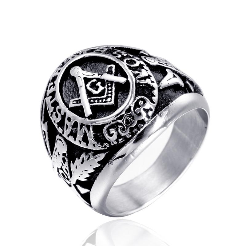 Stainless Steel Masonic Rings for Men Freemasonry Ring Punk Hip Hop for Biker Male Boyfriend Jewelry Creativity Gift Wholesale