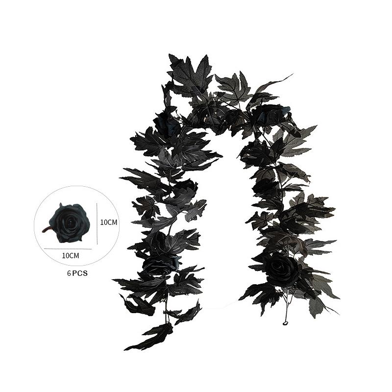 175CM Black Artificial Maple Leaf Vine Autumn Halloween Decoration Outdoor Indoor Wall Hanging Rattan Garden Garland Home Decor