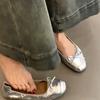 Single shoes women's 2025 new soft-soled silver evening bow ballet ladyshoes French light mouth flat-soled grandma shoes