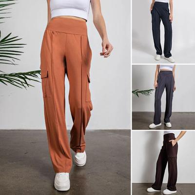 Women Sport Pants High Waist Straight Wide Leg Long Trousers with Pockets