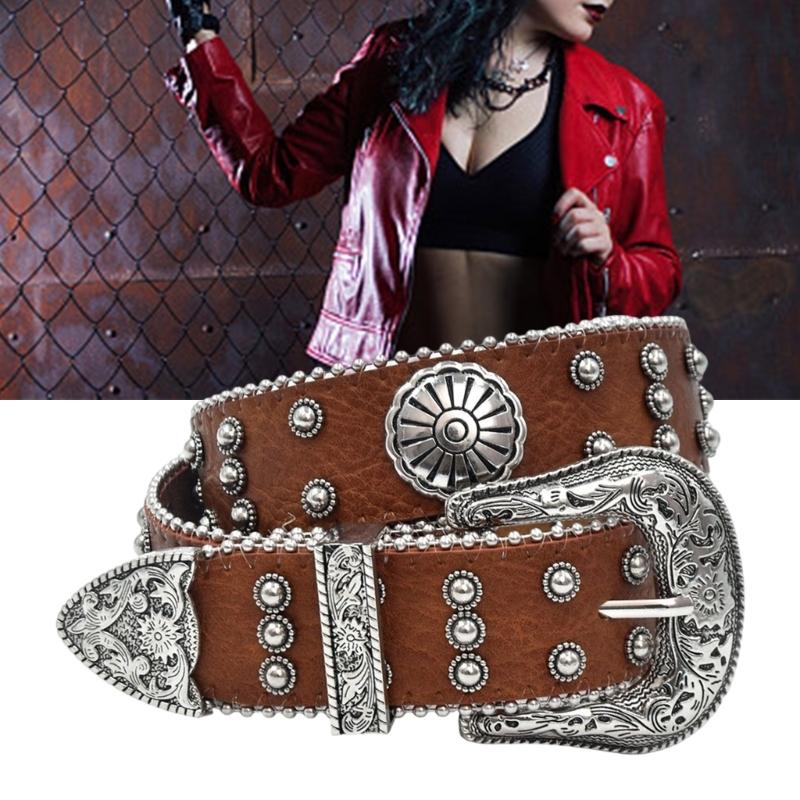 Punk Style Women's Belt Metal Decoration Soft PU Leather Strap Adjustable Sizing 4 Color Option for Casual Party Wear